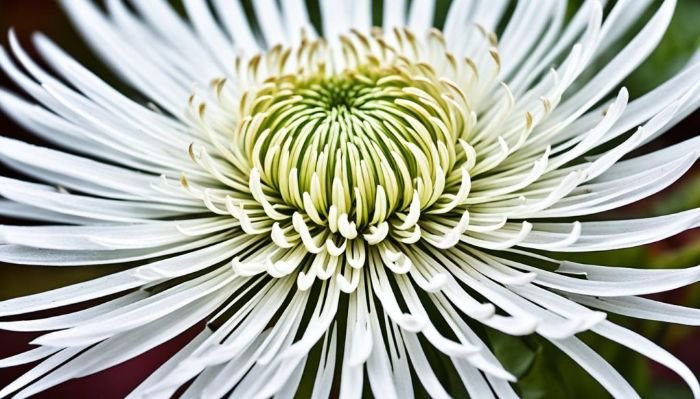 A close-up of a Spider Mum, displaying its intricate structure with delicate, needle-like petals radiating from a central core, embodying a unique blend of sophistication and wild beauty.