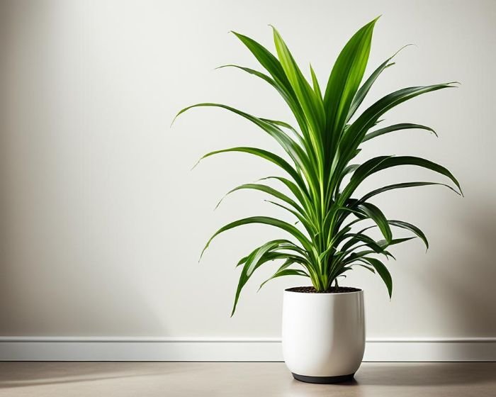 A healthy Dracaena plant in a white pot, illustrating the topic of selecting the right Dracaena variety for different indoor spaces.