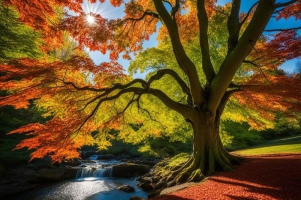 Introduction to Maple Trees – Varieties and Uses A beautiful maple tree with vibrant red and green leaves, illustrating the varieties and uses of maple trees.