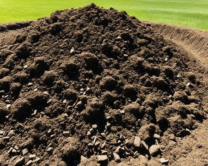 A large pile of amended soil in a garden, illustrating the importance of adding compost, organic matter, and fertilizer to improve soil structure, nutrients, and water capacity for optimal garden health.