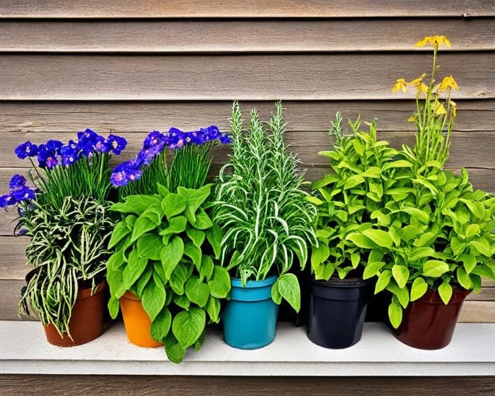 Various potted plants with vibrant and wilted leaves, illustrating the concept of understanding plant wilting, its causes, and symptoms.