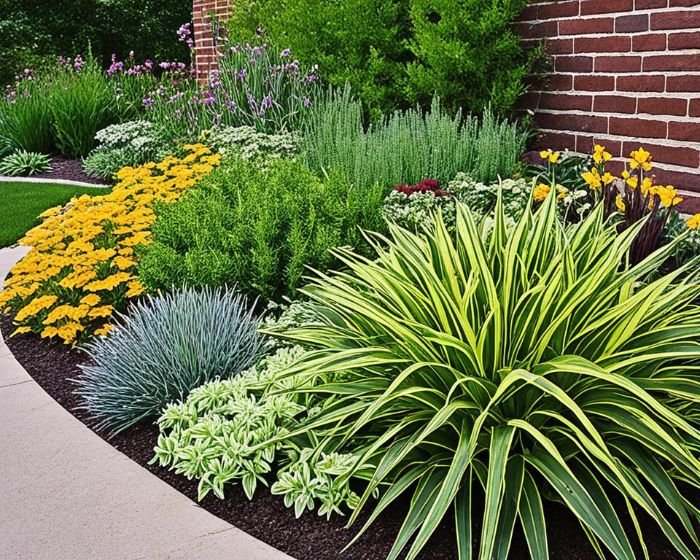 A vibrant garden bed featuring a variety of colorful, low-maintenance plants perfect for busy gardeners.