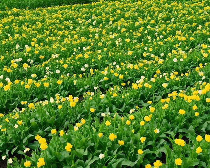 Field of broadleaf crops, including buckwheat and sunflowers, attracting beneficial insects and enhancing soil nutrition.