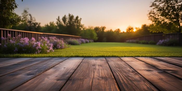 Serene garden landscape with lavender flowers, ideal for creating a calm and peaceful atmosphere