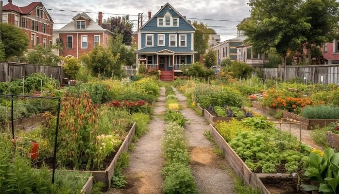 Well-maintained garden with raised beds, showcasing low-maintenance garden design for varying levels of upkeep.