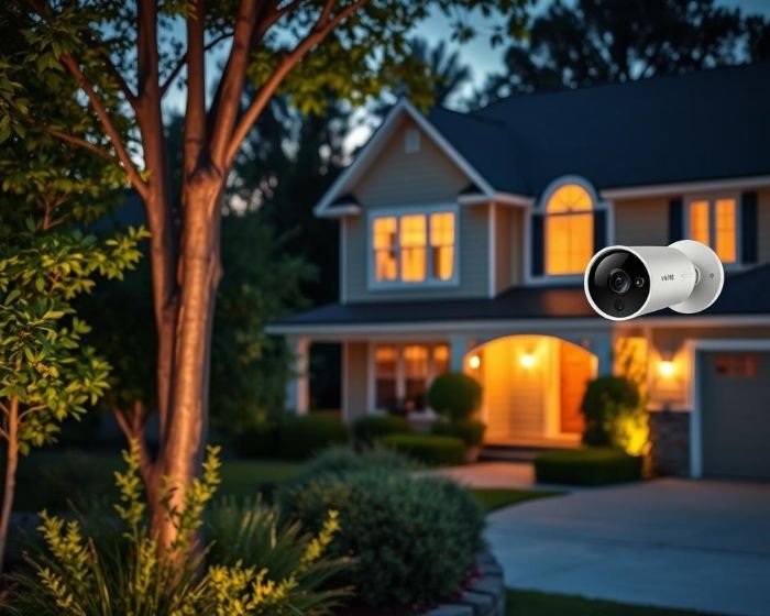 Wi-Fi security camera monitoring a suburban house at night, emphasizing capturing evidence for security incidents