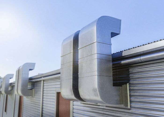 Exterior view of a smart HVAC system ductwork, designed to enhance indoor air quality with improved airflow and advanced filtration technology.