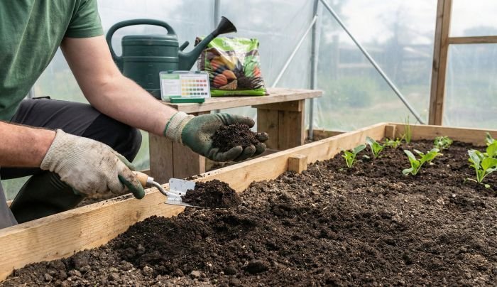 Maintaining soil health improvement through regular organic care in a raised garden bed