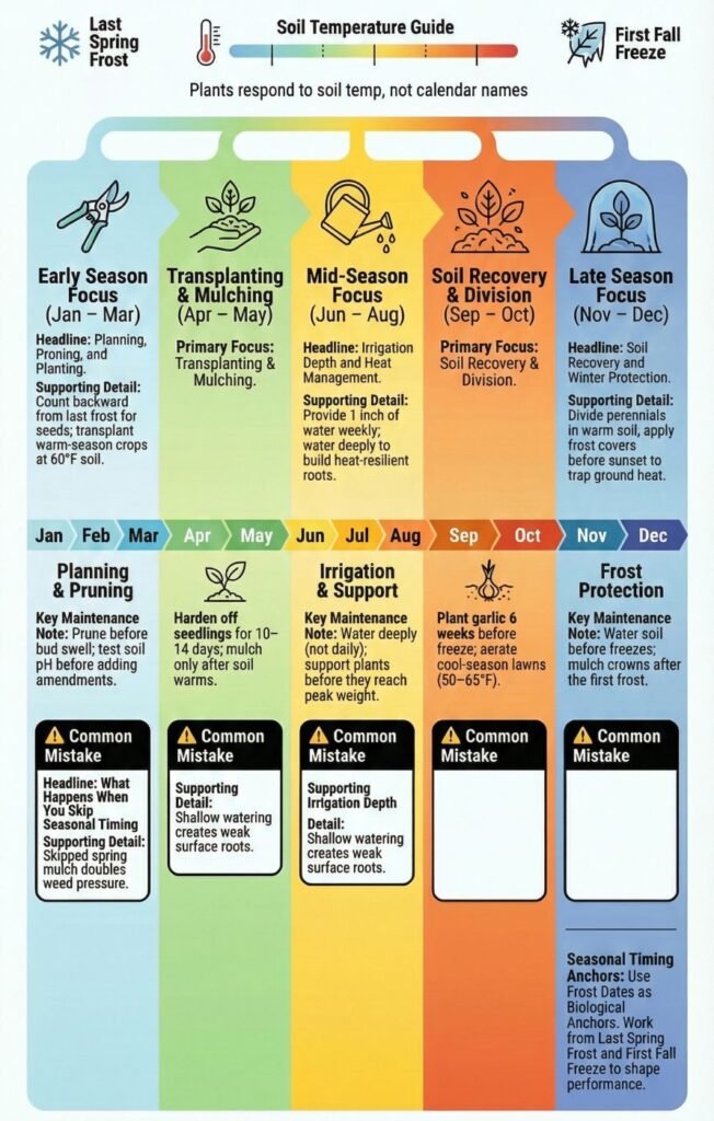 seasonal garden care month by month maintenance graphic