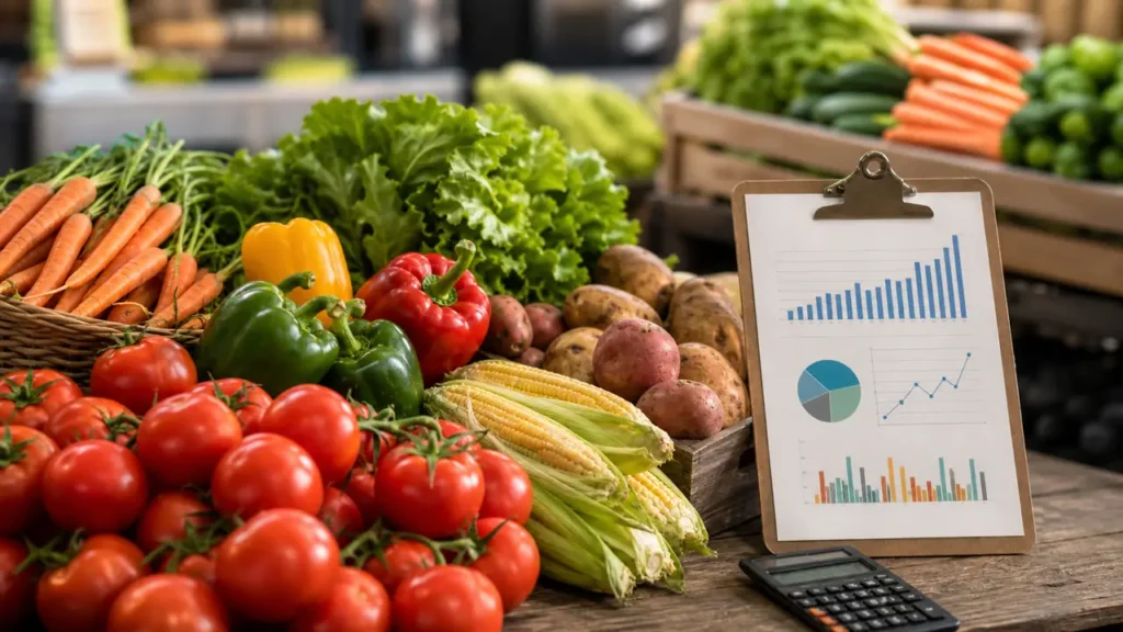 Vegetable price statistics with grocery vegetables and 2026 price data