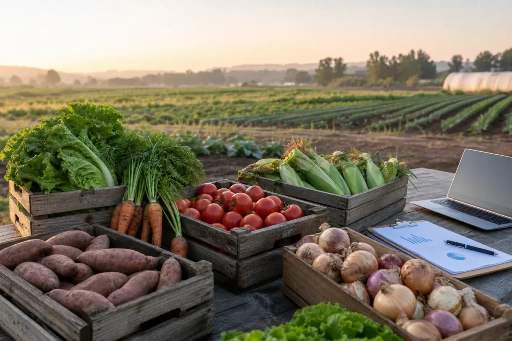 U.S. vegetable production statistics with harvested crops and USDA crop data