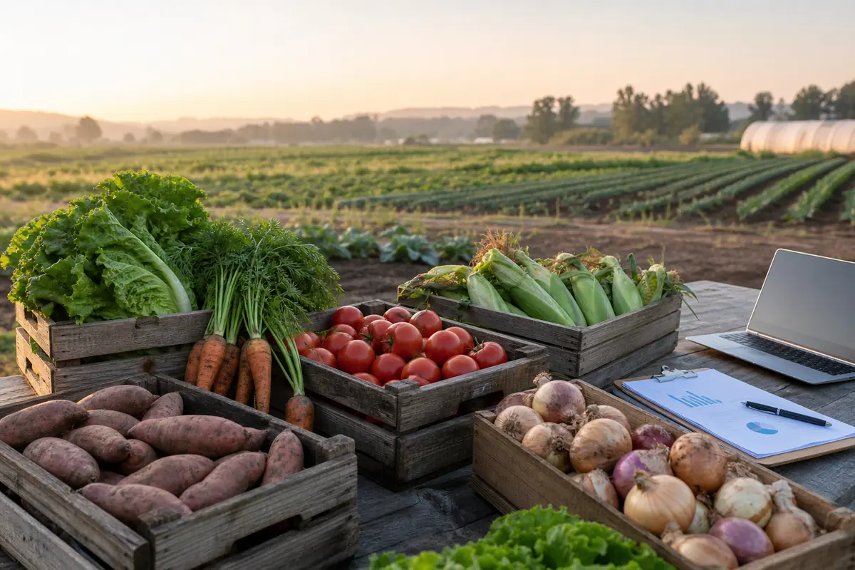 U.S. vegetable production statistics with harvested crops and USDA crop data