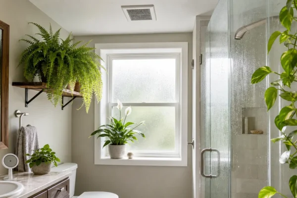 Humidity tolerant bathroom plants with condensation and ventilation