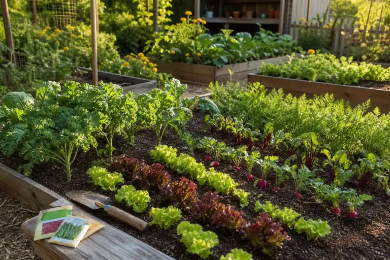 Late-summer raised beds planted with fall crops for a second harvest