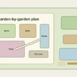 Garden-by-garden yard planning board divided into separate outdoor zones