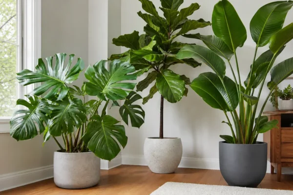 Large leaf houseplants in bright indirect indoor light