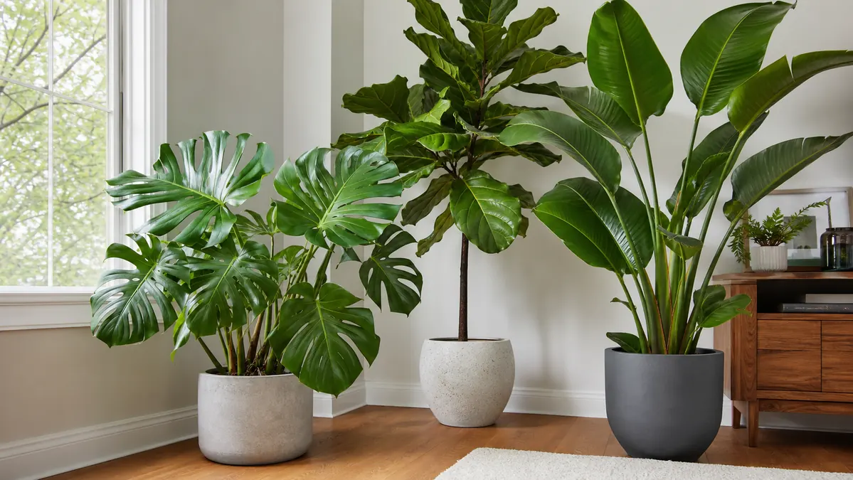 Large leaf houseplants in bright indirect indoor light