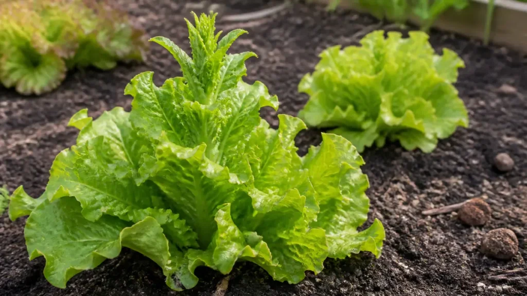 Lettuce plant beginning to bolt with a rising center stalk
