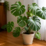 Healthy Monstera deliciosa in bright indirect indoor light