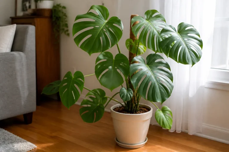 Healthy Monstera deliciosa in bright indirect indoor light