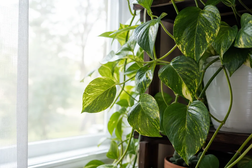 Pothos vine growing near a bright window with indirect light