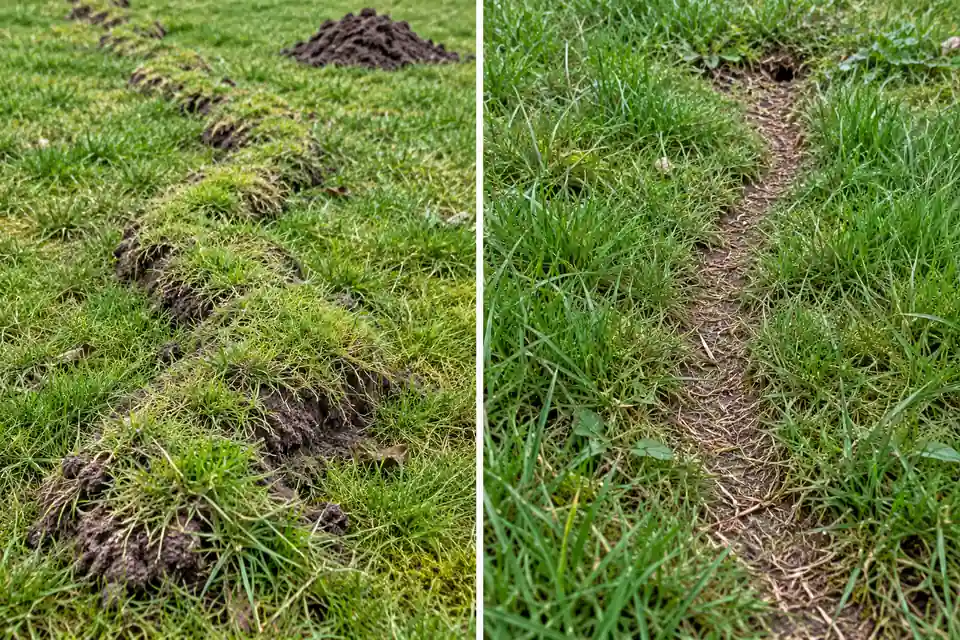 Raised soil tunnel on the left and clipped grass runway on the right